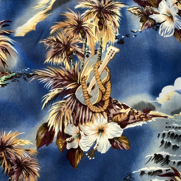 Hilo Hattie Hawaii Aloha Guitar Rayon Shirt, sz L - Picture 7 of 10